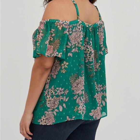 Torrid Green Flutter Sleeve Ruffled Blouse - Picture 7 of 8